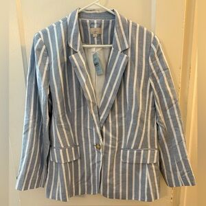 LOFT Blue and White Striped Linen Blazer